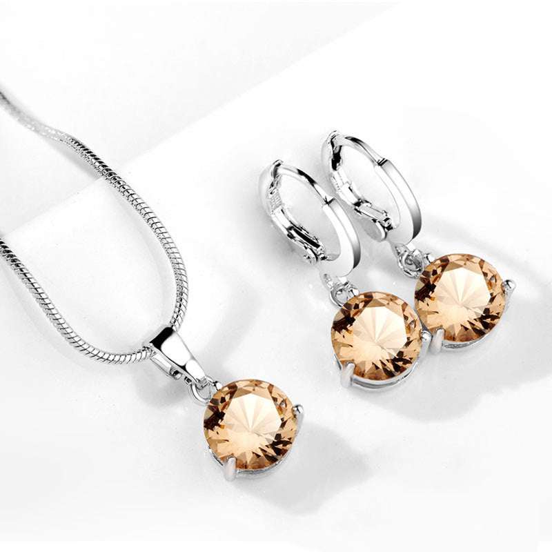 AAA Zircon Jewelry Set with Water Drop Necklace and Earrings