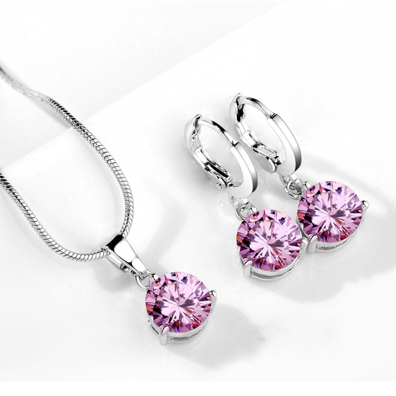 AAA Zircon Jewelry Set with Water Drop Necklace and Earrings