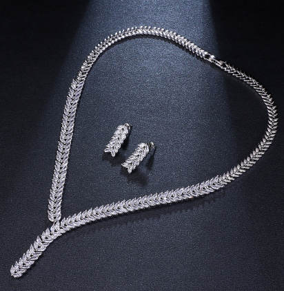 Luxury Bridal Jewelry Set with AAA Zirconia Earrings & Necklace