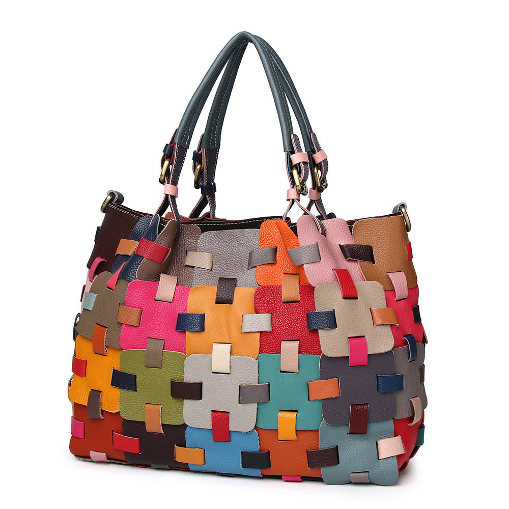 Multi-color Blocks Handbag in First Layer Cowhide