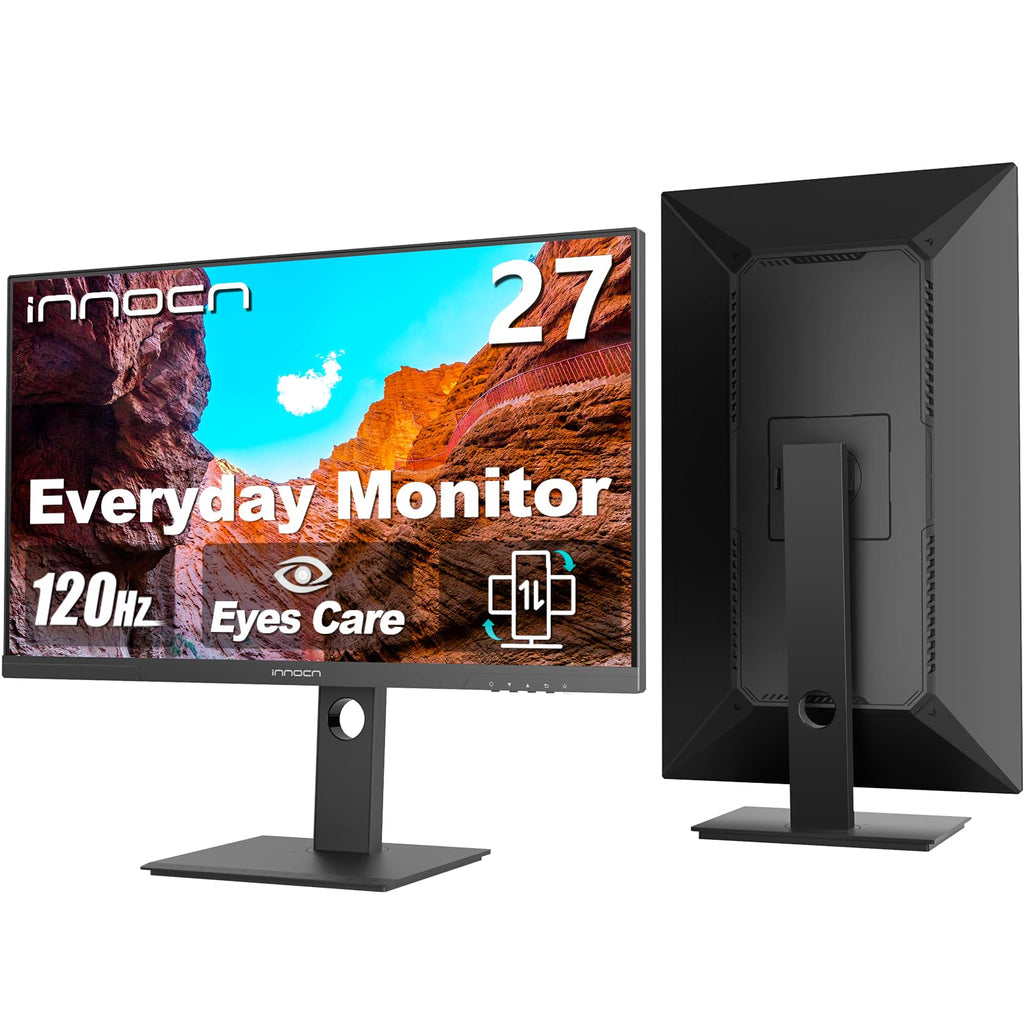 INNOCN 27" Monitor 120Hz FHD 1920 x 1080p IPS PC Computer Desktop Gaming Display Built-in Speaker Eyes Care Height/Pivot Adjustable HDMI VGA VESA Mountable - Black 27D1FR