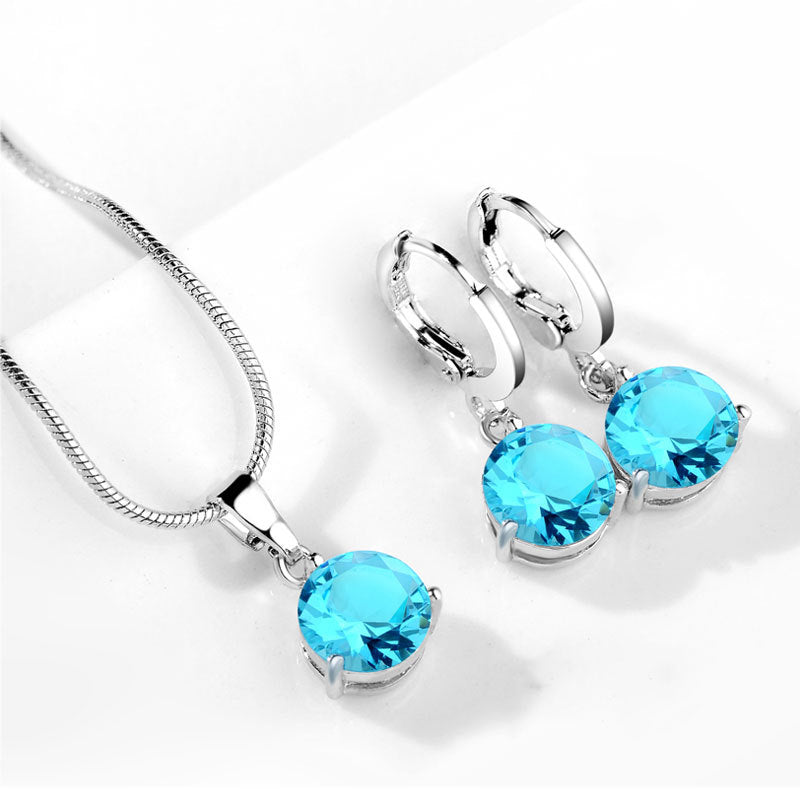 AAA Zircon Jewelry Set with Water Drop Necklace and Earrings