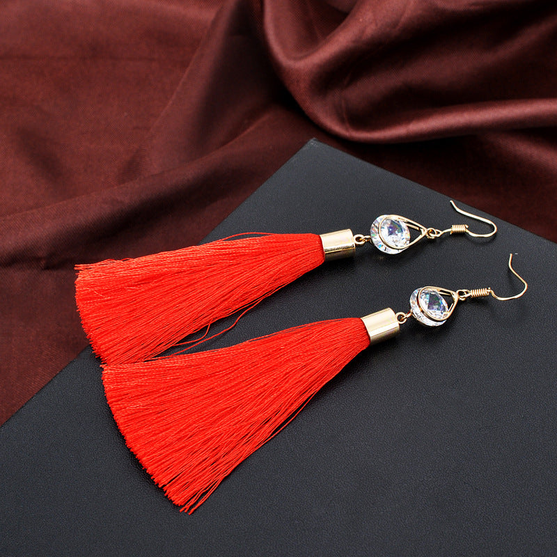 Water Drop Tassel Earrings with Zircon Stones