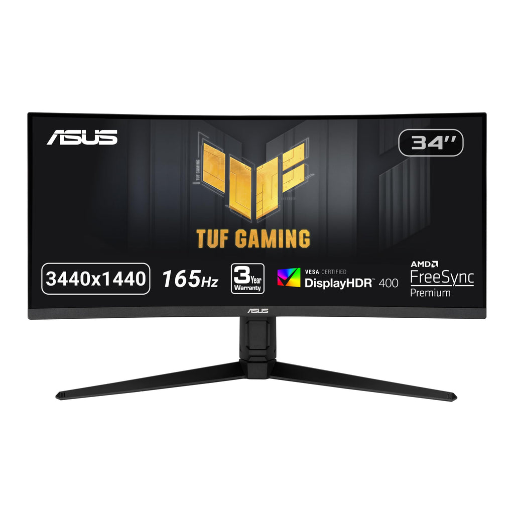 Monitor Curvo para Jogos ASUS TUF de 34 Polegadas - WQHD (3440x1440) 165Hz 1ms Extreme Low Motion Blur FreeSync Premium Cuidados com os Olhos Ajuste de Altura DisplayHDR 400 DisplayPort HDMI USB - VG34VQL1B