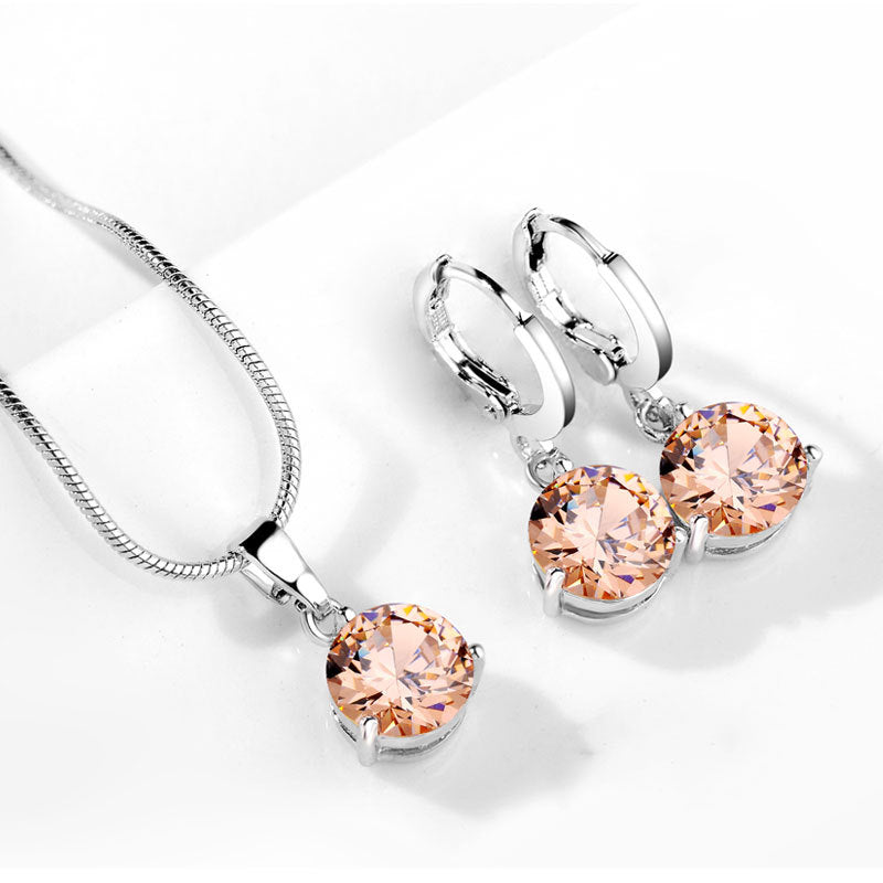 AAA Zircon Jewelry Set with Water Drop Necklace and Earrings