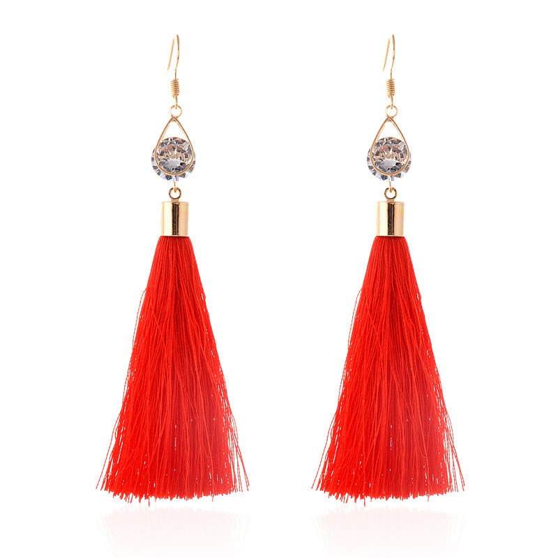 Water Drop Tassel Earrings with Zircon Stones