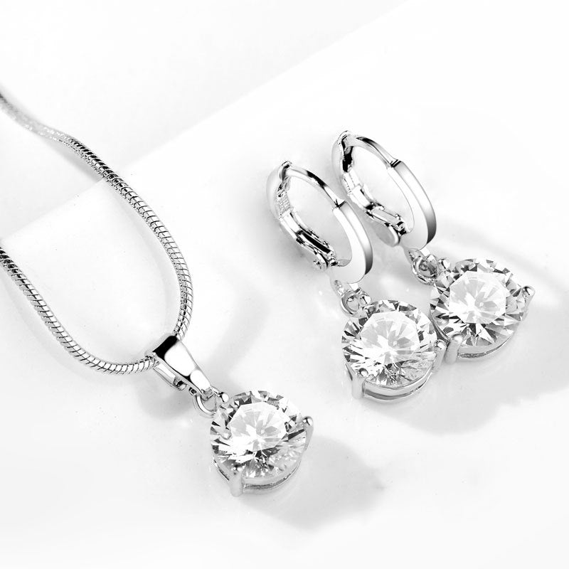 AAA Zircon Jewelry Set with Water Drop Necklace and Earrings