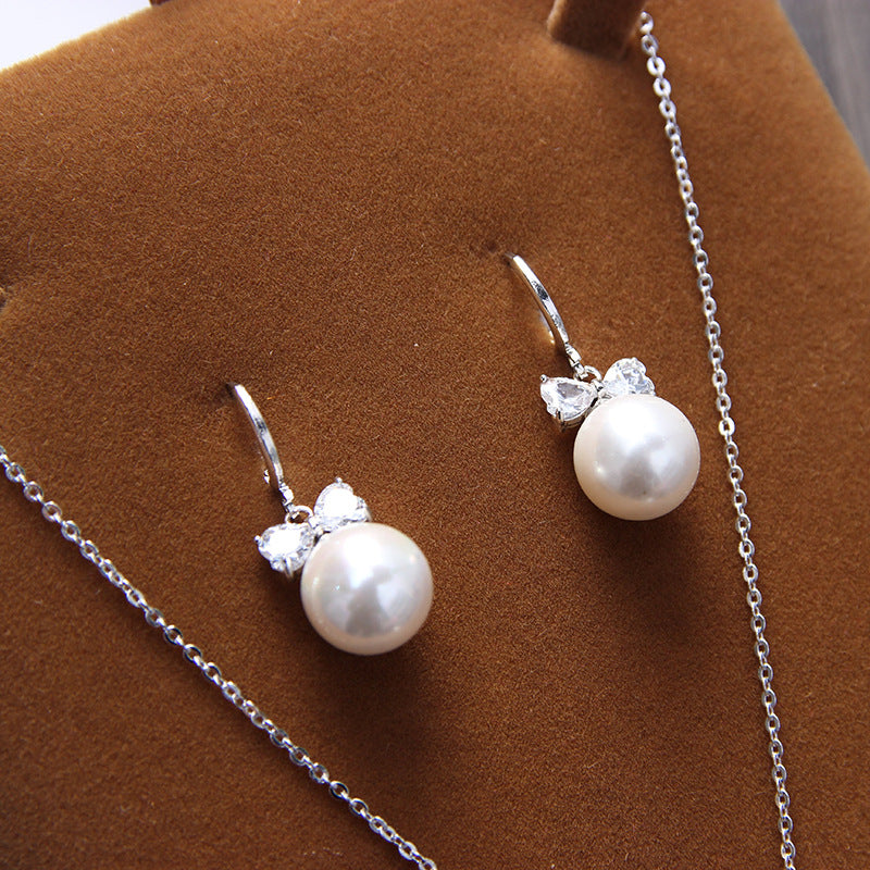 Conjunto de Joias para Noiva: Colar e Brincos Simples de Pérola & Zircônia