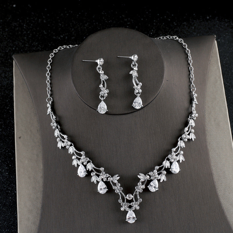 Bridal Jewelry Set: Simple Zircon Necklace & Earrings