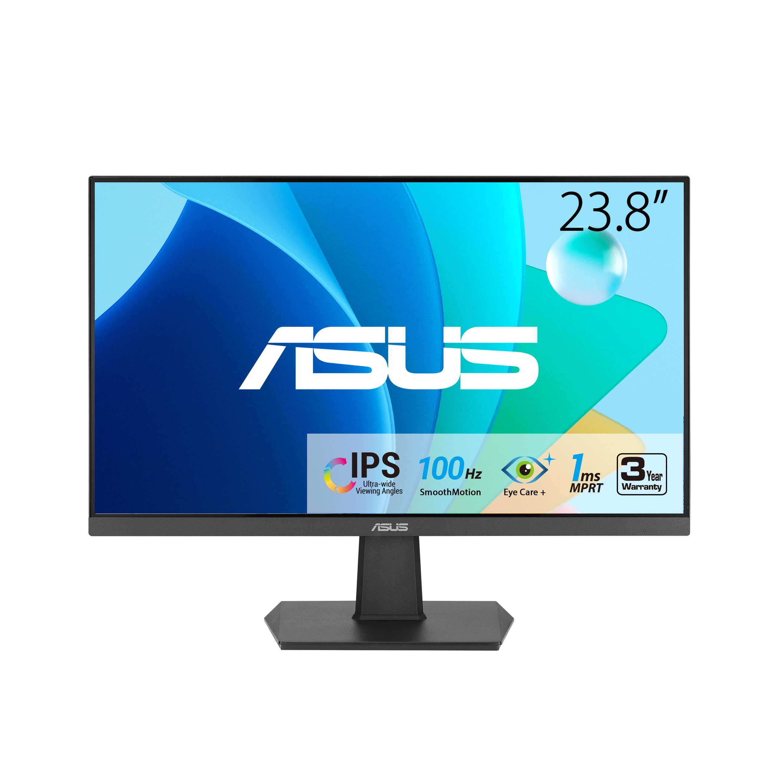 ASUS 24” (23.8-inch viewable) 1080P Eye Care Monitor (VA24EHF) - IPS Full HD Frameless 100Hz 1ms Adaptive-Sync for Working and Gaming Low Blue Light HDMI VESA Mountable Tilt BLACK