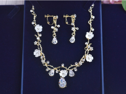 Bridal Jewelry Set with Zircon Necklace and Earrings