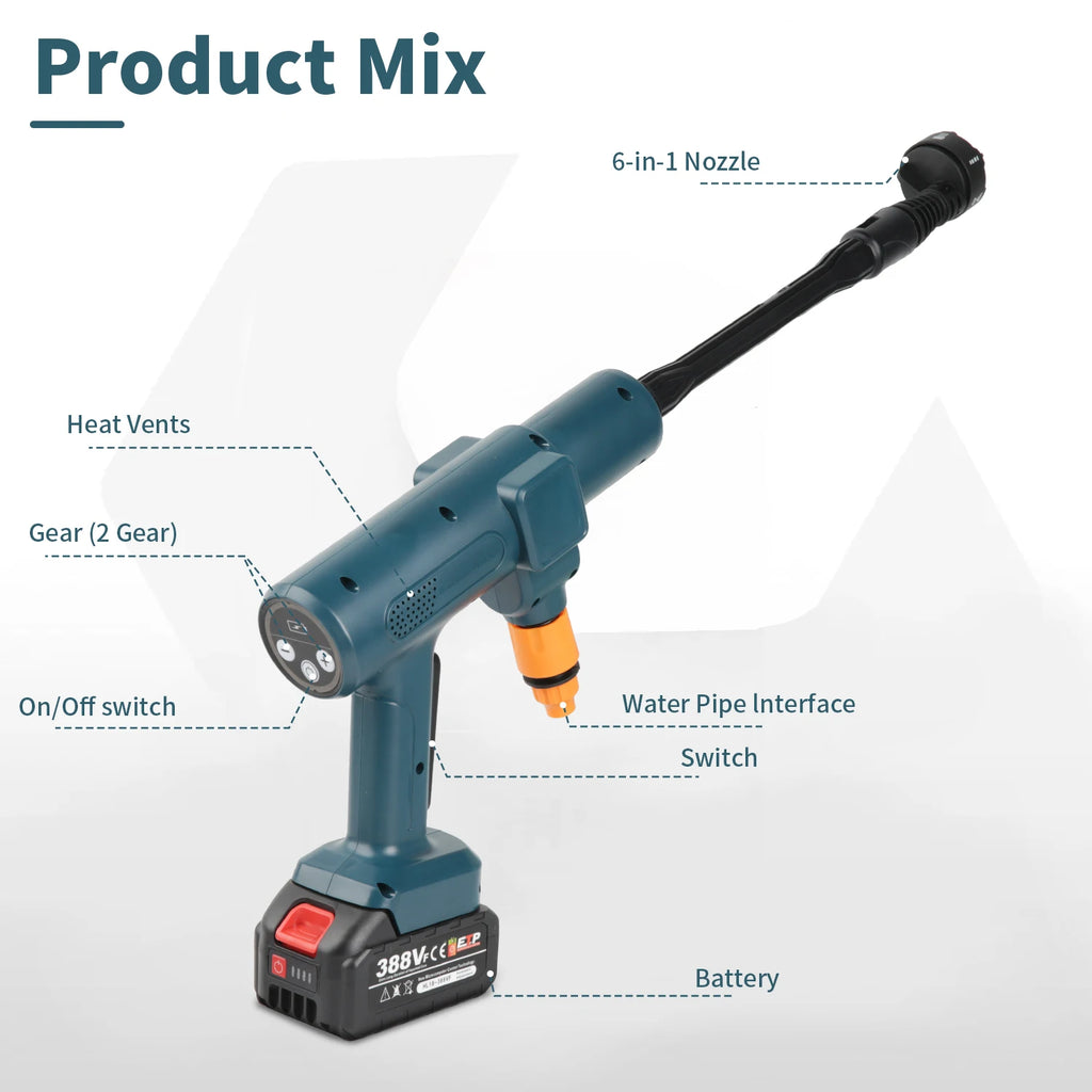 Pistola de lavagem de carro de alta pressão sem fio, 3500w, 200bar, portátil, suprimentos, gerador de espuma, pistola de água, limpador de spray