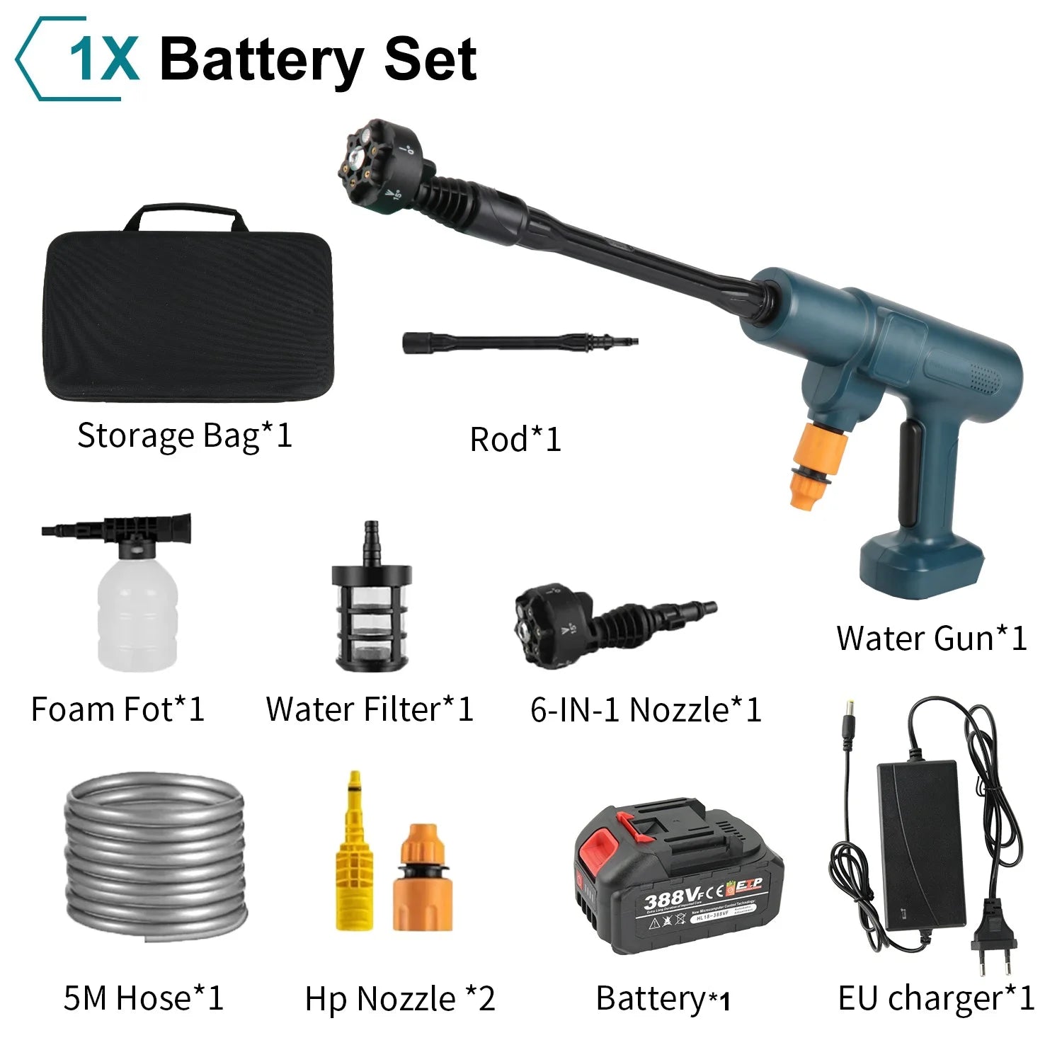 Pistola de lavagem de carro de alta pressão sem fio, 3500w, 200bar, portátil, suprimentos, gerador de espuma, pistola de água, limpador de spray