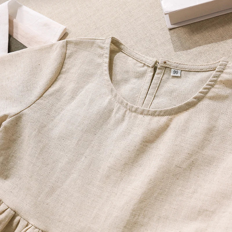 Vestido Mori de Linho para Meninas 2026 Verão Nova Roupa Infantil Vestidos de Princesa de Manga Curta em Algodão e Linho TZ30