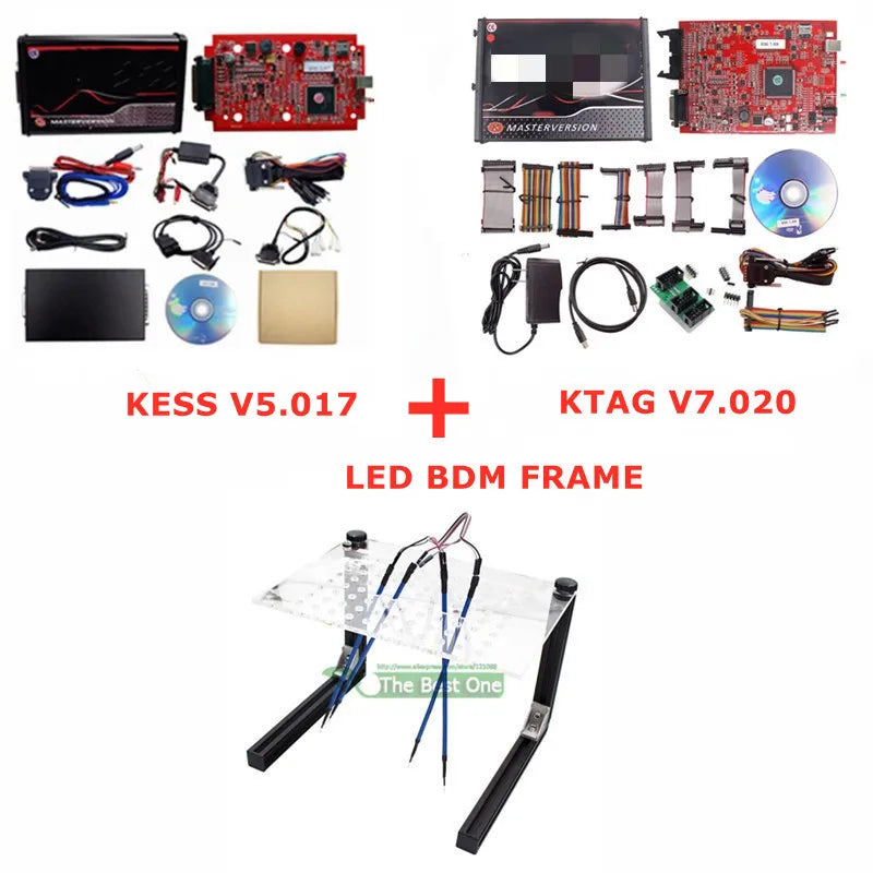 Online 2.80 UE Red Kess V5.017 OBD2 Manager Remap Kit KTAG V7.020 4 LED BDM Frame 22pcs Adaptadores K-TAG 2.25 ECU Flash Tool
