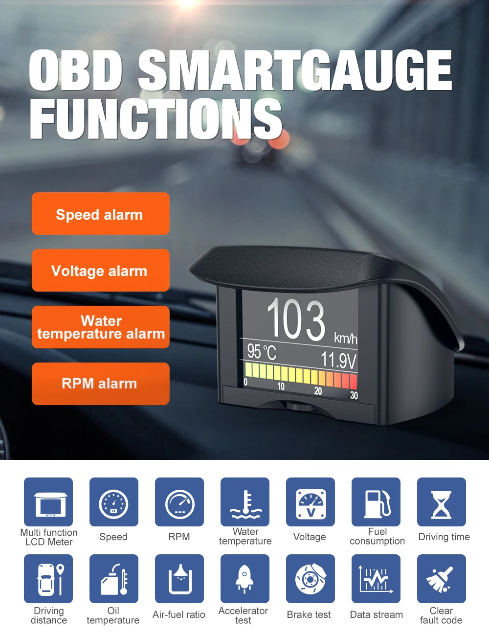 Ancel a202 computador on-board carro display digital velocidade consumo de combustível medidor de temperatura obd2 scanner automóvel