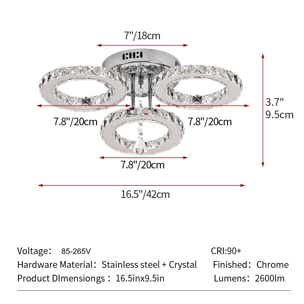 US Warehouse 27W LED Home Crystal Smart APP Ceiling Light With Remote Control Brightness