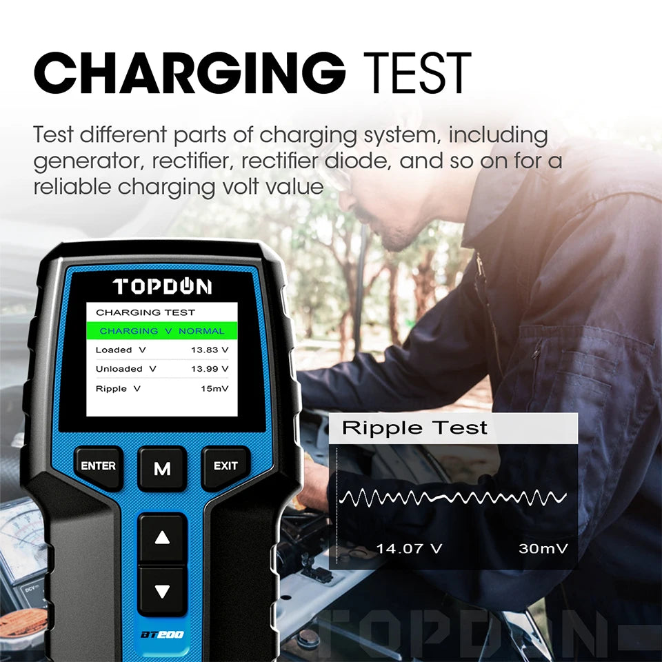 Topdon bt200 testador de bateria portátil ferramentas de teste de partida de carregamento para carro 12v monitor de bateria de diagnóstico automotivo 100-2000cca