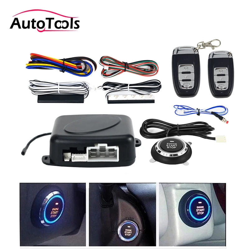 Carro automático um sistema de parada partida do motor com controle remoto carro pke keyless entrada sistema início tronco aberto para 12v suv autostart