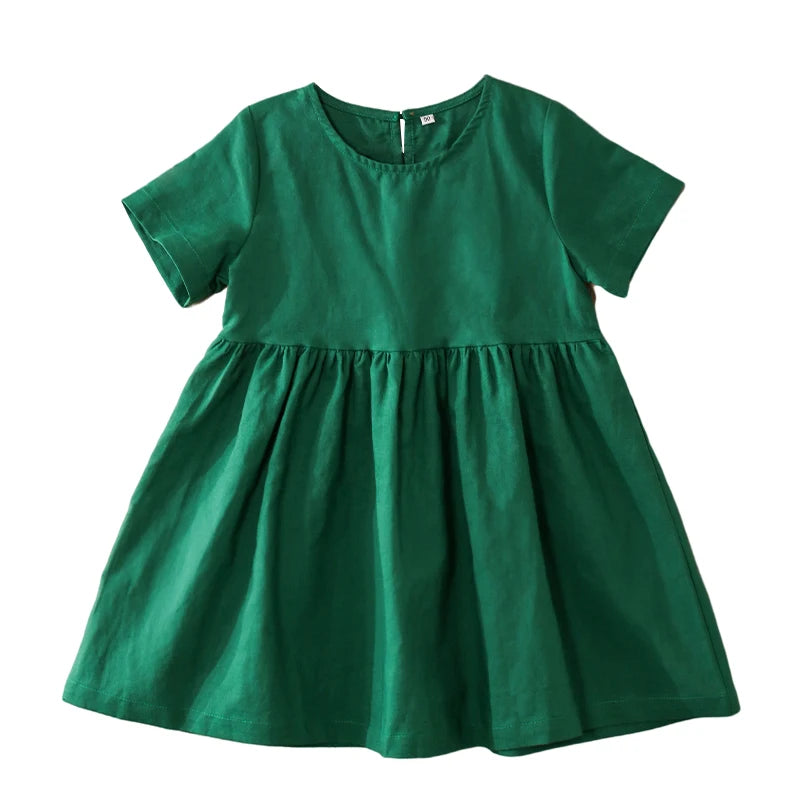 Vestido Mori de Linho para Meninas 2026 Verão Nova Roupa Infantil Vestidos de Princesa de Manga Curta em Algodão e Linho TZ30
