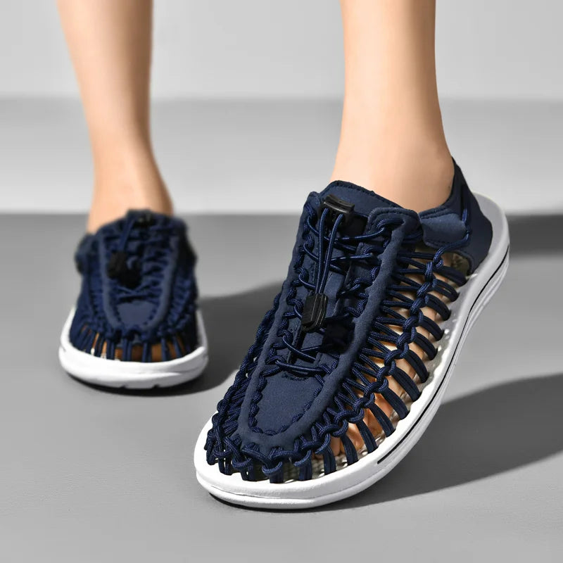 Men's Handmade Weaving Design Beach Sandals Breathable Casual Summer Flat Slippers Outdoor Couples Fisherman Sandals Plus Size