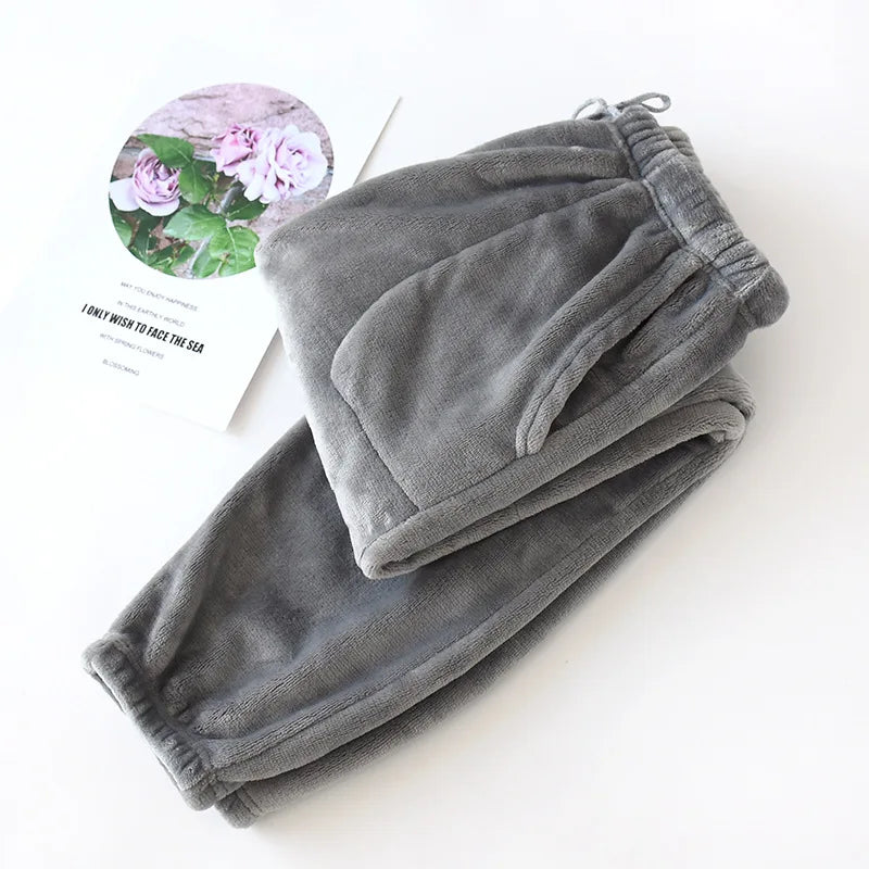 Fdfklak flanela inverno calças de pijama feminino longo quente calças femininas casuais homewear conforto L-3XL tamanho grande pijamas