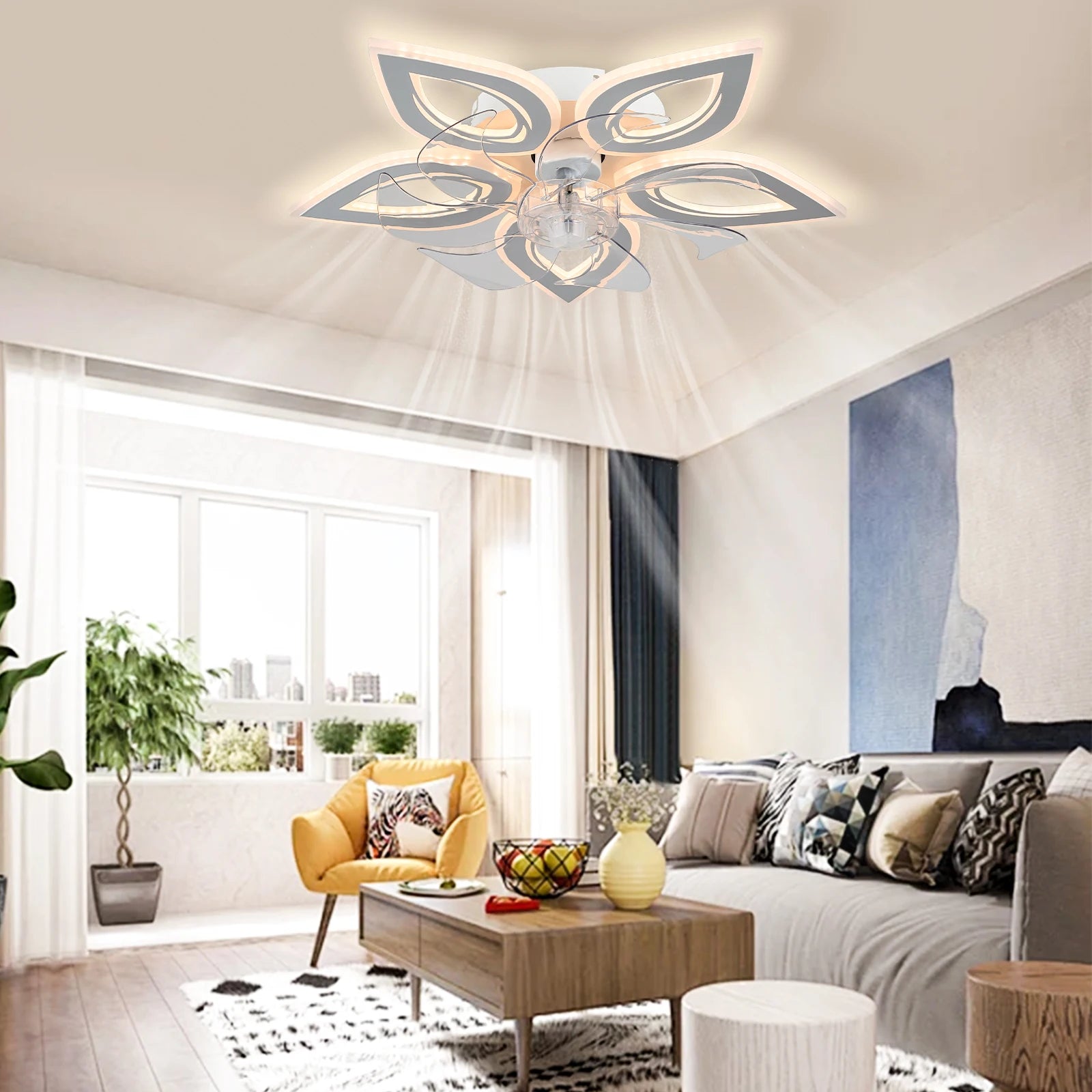 12'' Modern Crystal Ceiling Fan with LED Light 6-Speed Remote Control Dimmable High CRI 90 for Home Office