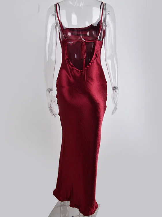 Vestido Longo JULISSA MO Sexy com Alças Finas e Costas Abertas, Vestido de Noite em Cetim com Amarração, Vestido de Festa Elegante Justo ao Corpo 2026