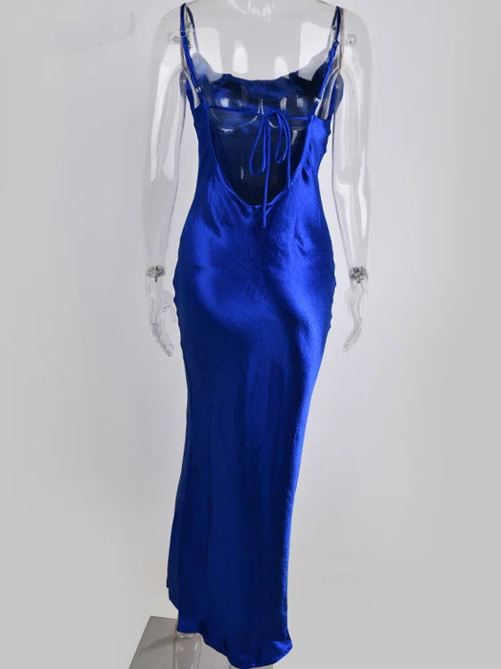 Vestido Longo JULISSA MO Sexy com Alças Finas e Costas Abertas, Vestido de Noite em Cetim com Amarração, Vestido de Festa Elegante Justo ao Corpo 2026