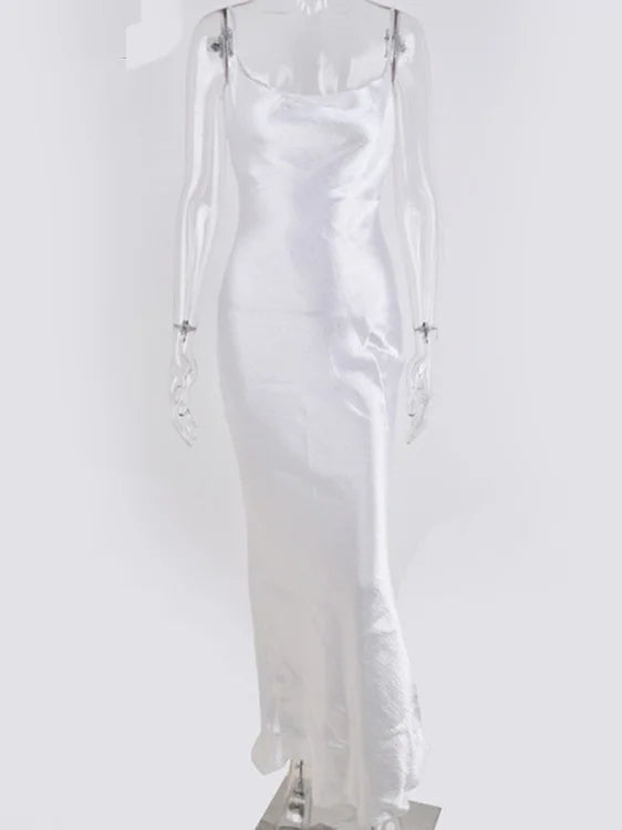 Vestido Longo JULISSA MO Sexy com Alças Finas e Costas Abertas, Vestido de Noite em Cetim com Amarração, Vestido de Festa Elegante Justo ao Corpo 2026