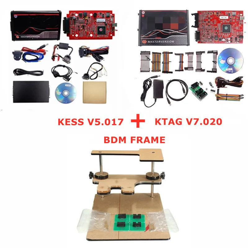 Online 2.80 UE Red Kess V5.017 OBD2 Manager Remap Kit KTAG V7.020 4 LED BDM Frame 22pcs Adaptadores K-TAG 2.25 ECU Flash Tool