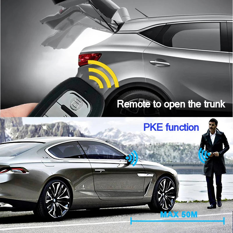 Carro automático um sistema de parada partida do motor com controle remoto carro pke keyless entrada sistema início tronco aberto para 12v suv autostart