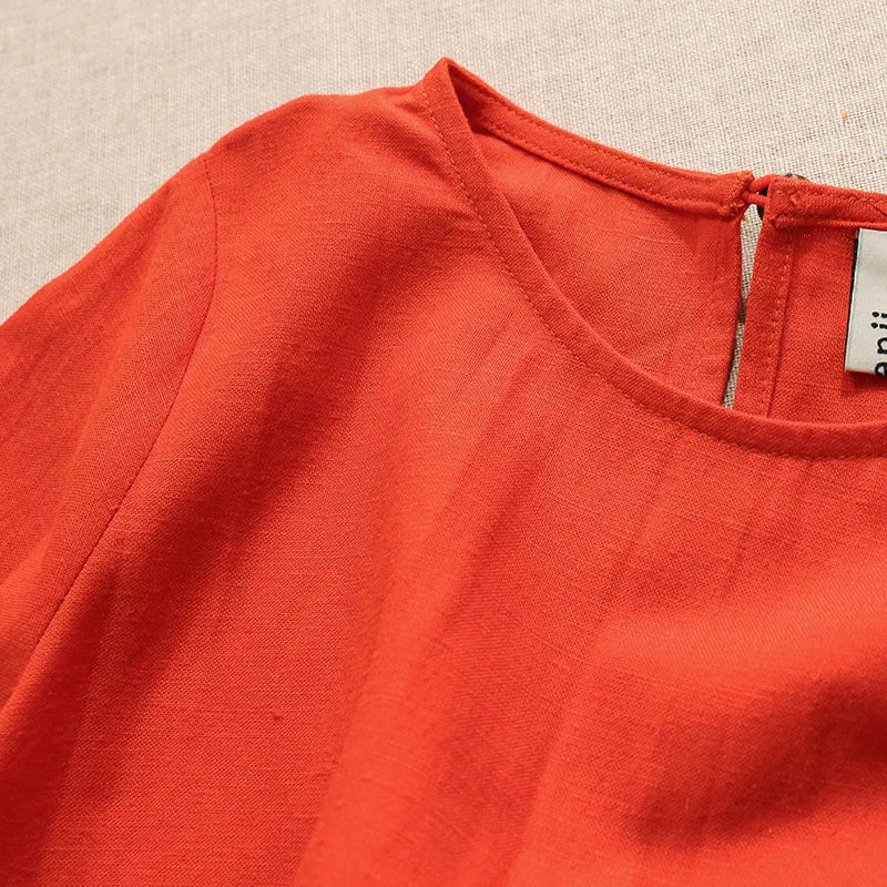 Vestido Mori de Linho para Meninas 2026 Verão Nova Roupa Infantil Vestidos de Princesa de Manga Curta em Algodão e Linho TZ30