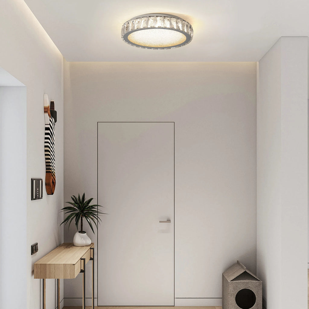Crystal Flush Mount Ceiling Light Fixture, Dimmable LED Modern Close to Ceiling Light for Bedroom Kitchen Bathroom Dining Room