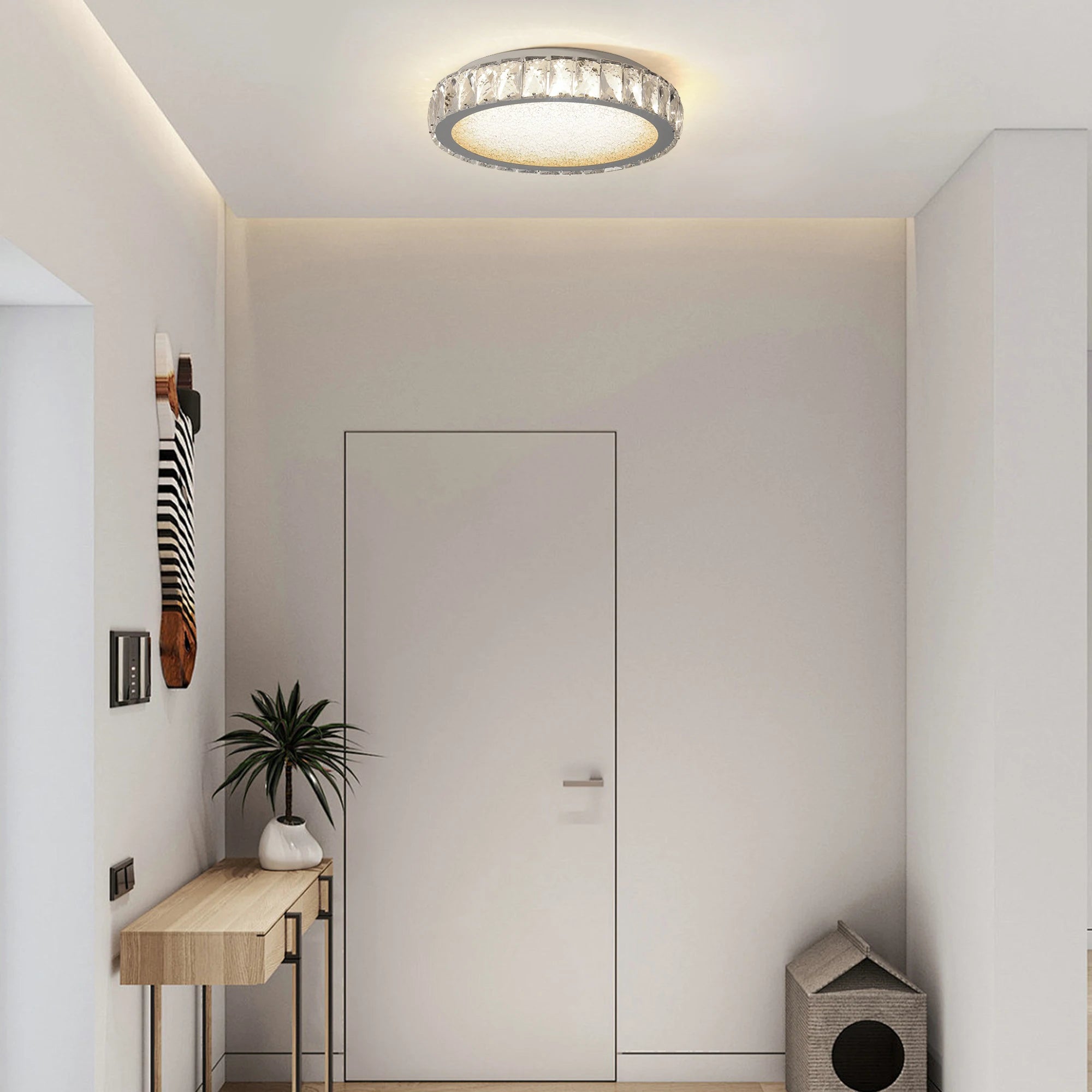 Crystal Flush Mount Ceiling Light Fixture, Dimmable LED Modern Close to Ceiling Light for Bedroom Kitchen Bathroom Dining Room