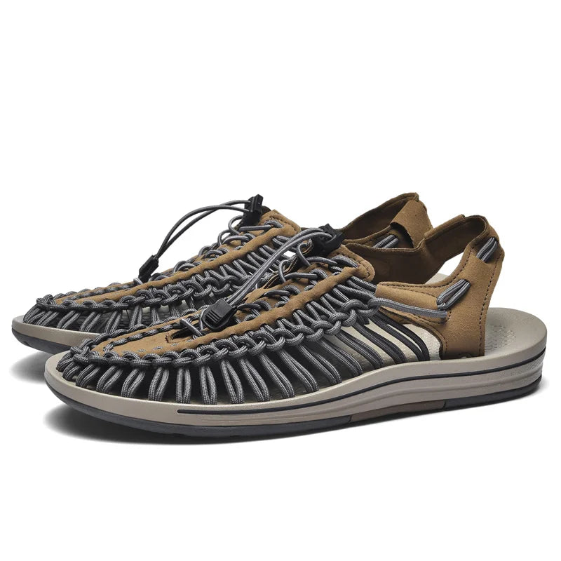 Men's Handmade Weaving Design Beach Sandals Breathable Casual Summer Flat Slippers Outdoor Couples Fisherman Sandals Plus Size