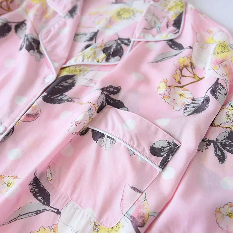 Verão outono casual noite feminina manga curta flor camisola solta sleepwear 100% viscose sleepwear para mulher