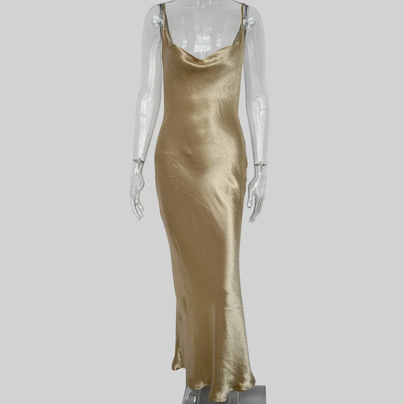 Vestido Longo JULISSA MO Sexy com Alças Finas e Costas Abertas, Vestido de Noite em Cetim com Amarração, Vestido de Festa Elegante Justo ao Corpo 2026