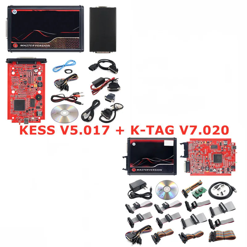 Online 2.80 UE Red Kess V5.017 OBD2 Manager Remap Kit KTAG V7.020 4 LED BDM Frame 22pcs Adaptadores K-TAG 2.25 ECU Flash Tool