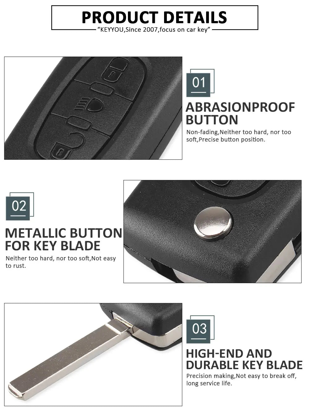 Keyyou para citroen c2 c3 c4 c5 c6 c8 3 botões flip remoto chave do carro caso capa escudo fob va2 lâmina ce0523