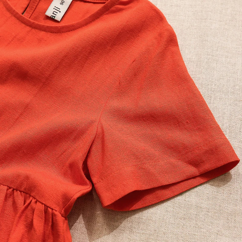 Vestido Mori de Linho para Meninas 2026 Verão Nova Roupa Infantil Vestidos de Princesa de Manga Curta em Algodão e Linho TZ30