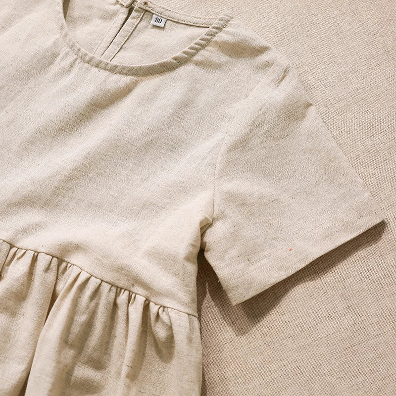 Vestido Mori de Linho para Meninas 2026 Verão Nova Roupa Infantil Vestidos de Princesa de Manga Curta em Algodão e Linho TZ30