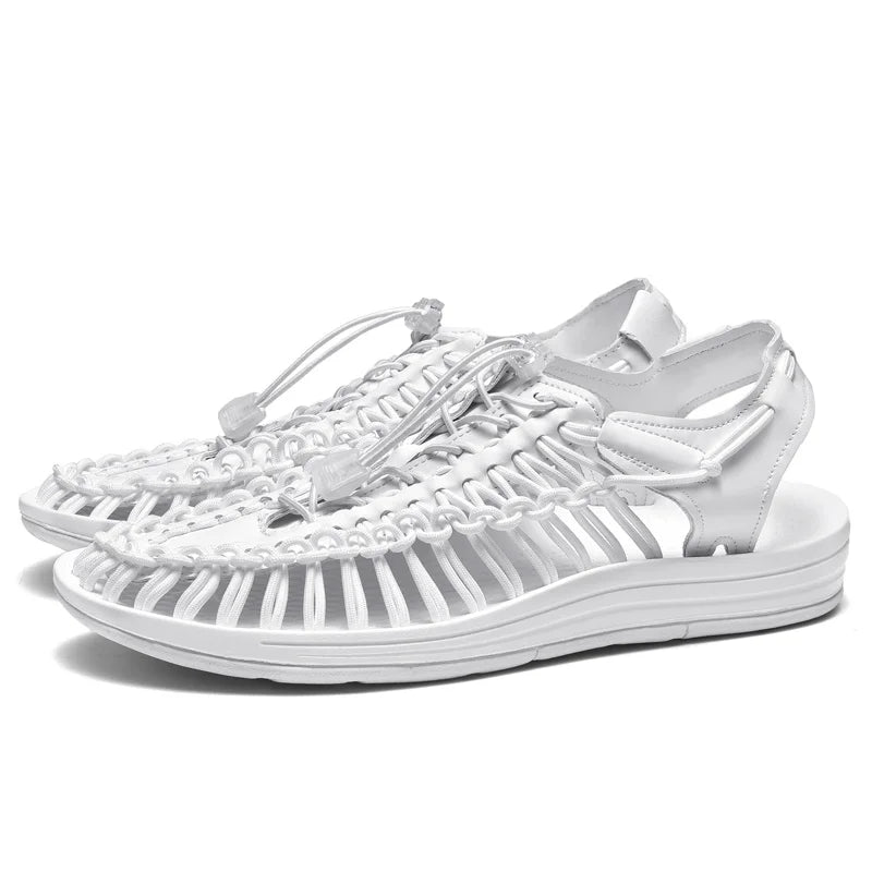Men's Handmade Weaving Design Beach Sandals Breathable Casual Summer Flat Slippers Outdoor Couples Fisherman Sandals Plus Size
