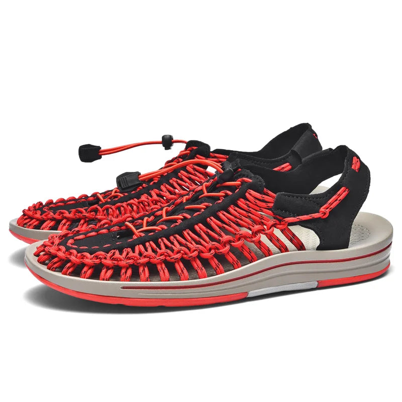Men's Handmade Weaving Design Beach Sandals Breathable Casual Summer Flat Slippers Outdoor Couples Fisherman Sandals Plus Size