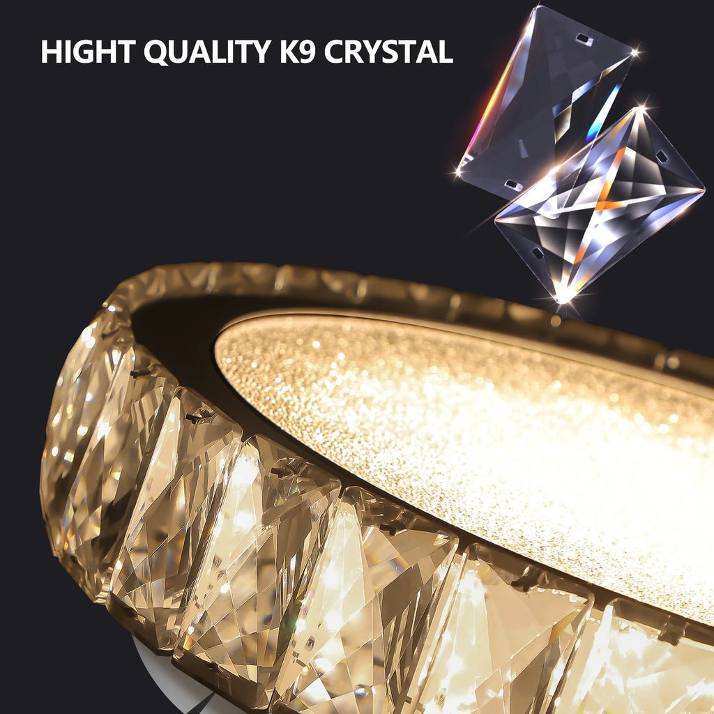 Crystal Flush Mount Ceiling Light Fixture, Dimmable LED Modern Close to Ceiling Light for Bedroom Kitchen Bathroom Dining Room