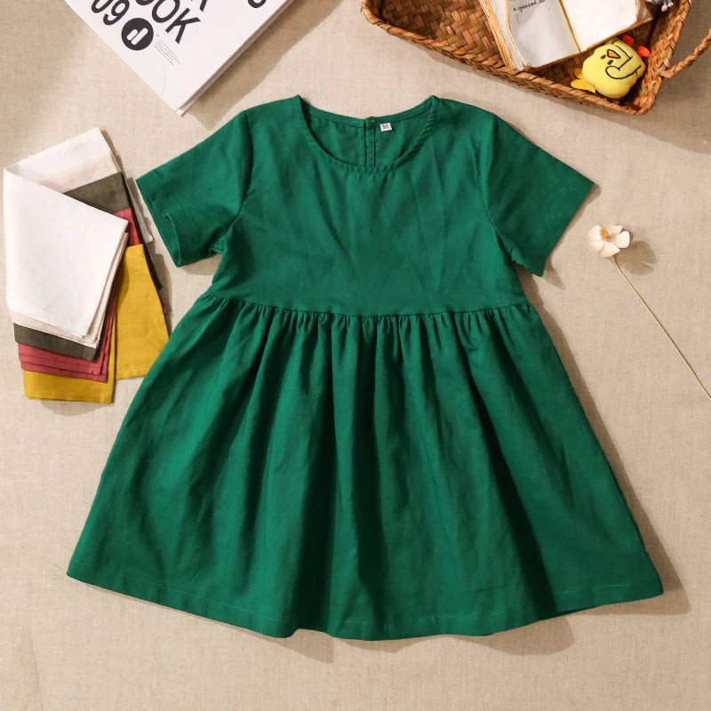 Vestido Mori de Linho para Meninas 2026 Verão Nova Roupa Infantil Vestidos de Princesa de Manga Curta em Algodão e Linho TZ30