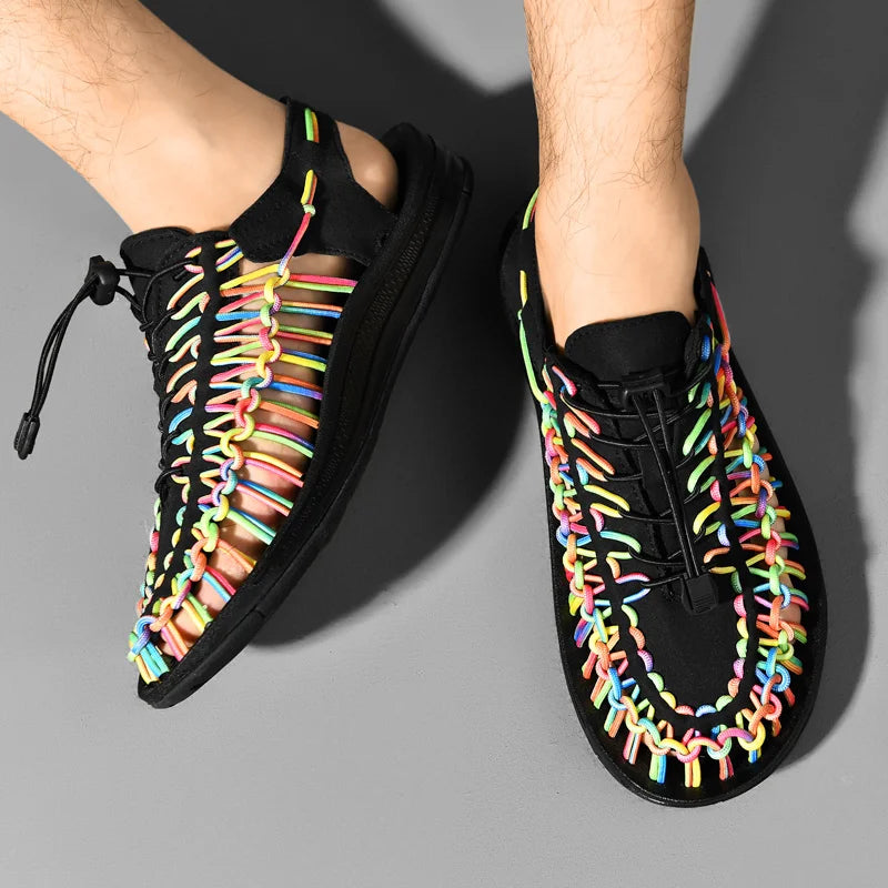 Men's Handmade Weaving Design Beach Sandals Breathable Casual Summer Flat Slippers Outdoor Couples Fisherman Sandals Plus Size