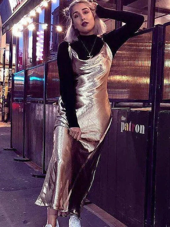 Vestido Longo JULISSA MO Sexy com Alças Finas e Costas Abertas, Vestido de Noite em Cetim com Amarração, Vestido de Festa Elegante Justo ao Corpo 2026
