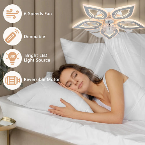 12'' Modern Crystal Ceiling Fan with LED Light 6-Speed Remote Control Dimmable High CRI 90 for Home Office