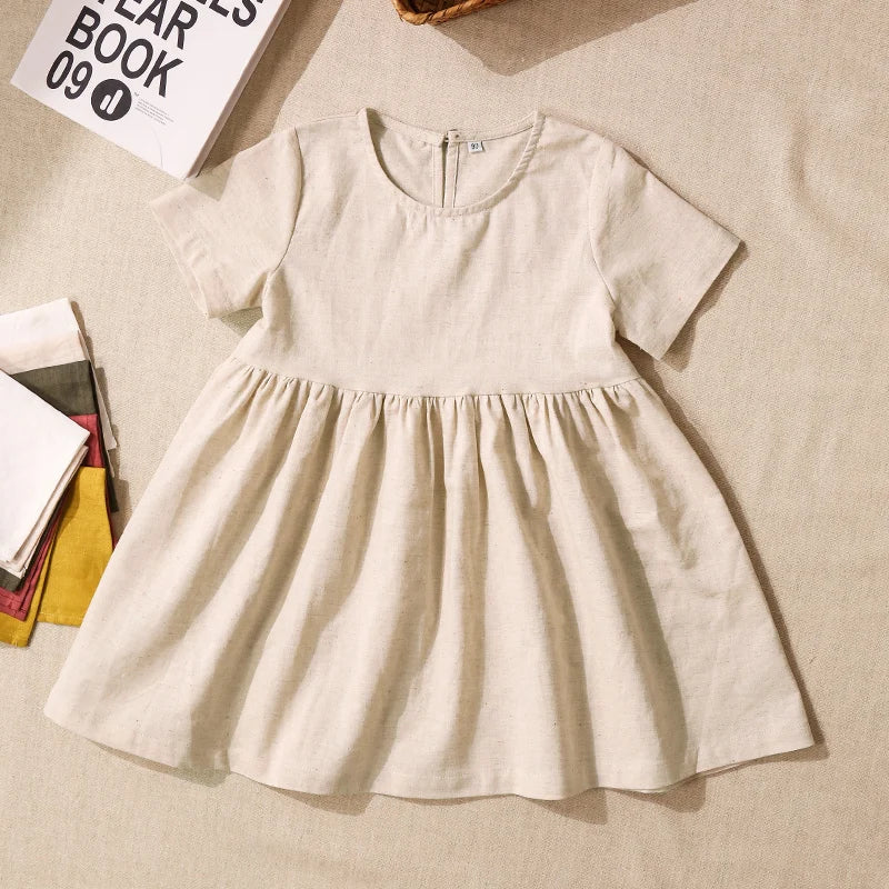 Vestido Mori de Linho para Meninas 2026 Verão Nova Roupa Infantil Vestidos de Princesa de Manga Curta em Algodão e Linho TZ30